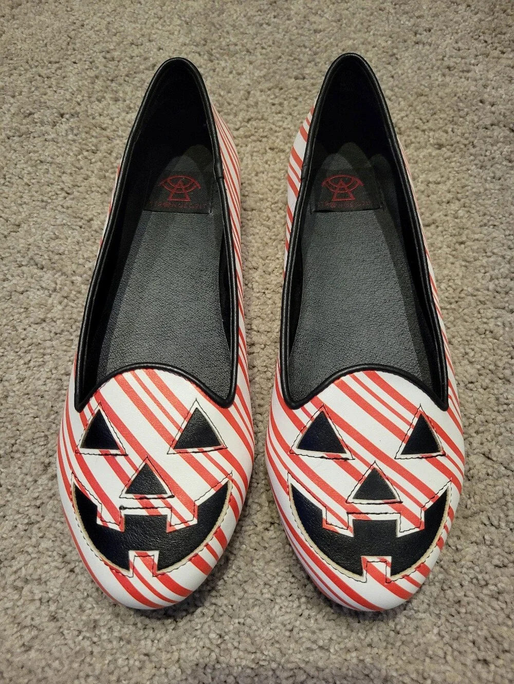 Strange Cvlt Candy Cane Striped Jack-O'-Lantern Ballet Flats